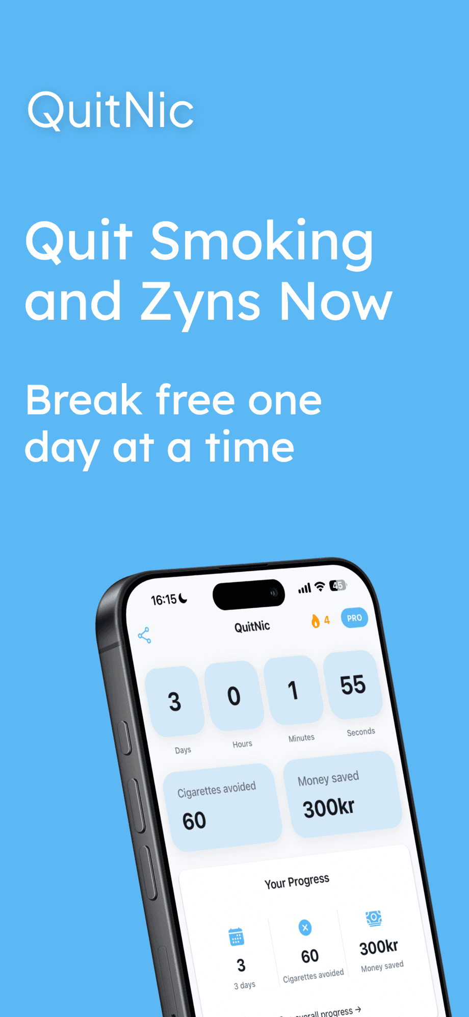 QuitNic app screenshot: See your streak grow